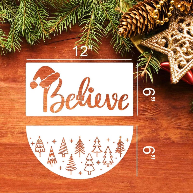 SUNVERSE Christmas Stencils for Painting on Wood 12" Christmas Doormat Stencils Holiday Stencil Merry Christmas Believe Drawing Templates for Door Mats Porch Wreath Decor - Image 2
